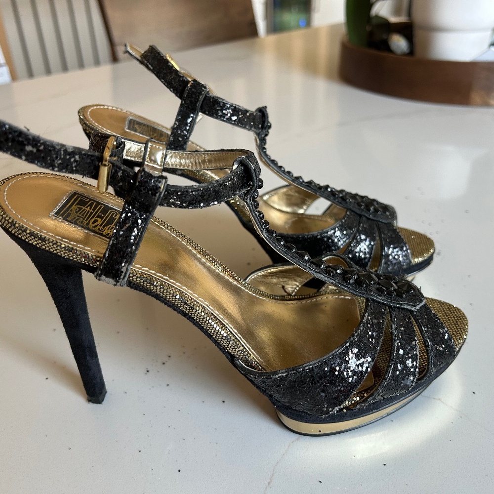 Black Gold Platform Heels